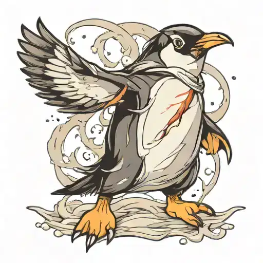 Penguin Fighting A Narwall