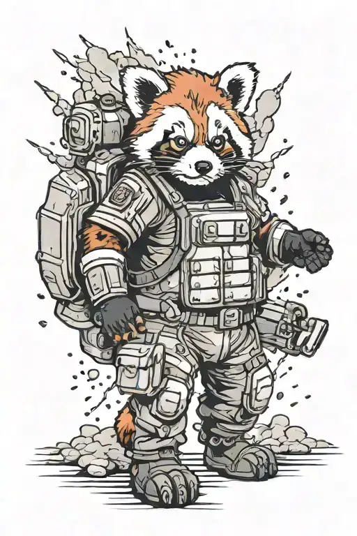 Sexy Red Panda Wearing A Bomb Suit With Explosion In The Background
