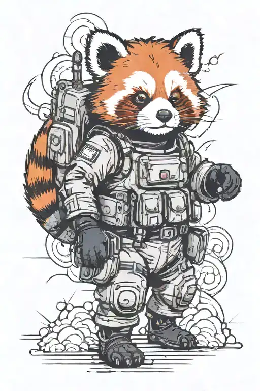 Sexy Red Panda Wearing A Bomb Suit With Explosion In The Background