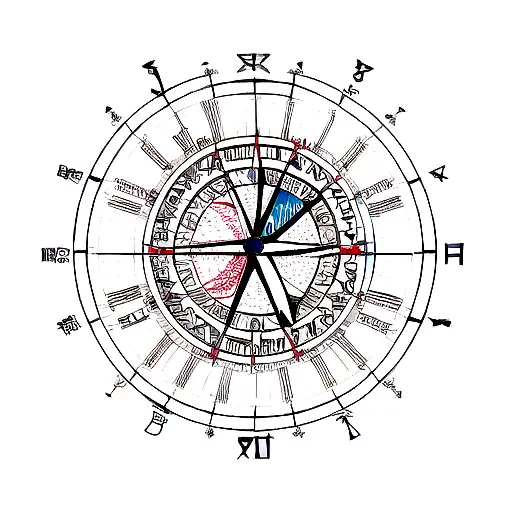 Geometric Figures That Form A Compass Combined With A Clock And The Wind Rose