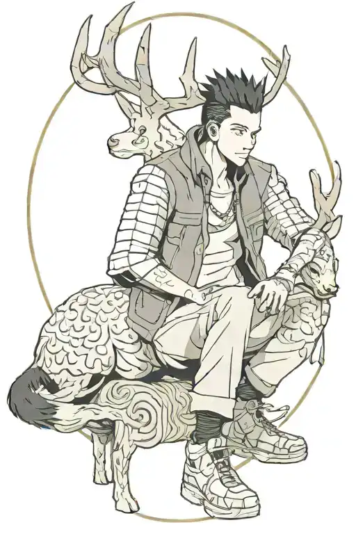 Shikamaru With His Shadow Jutsu Sitting Infront Of A Deer