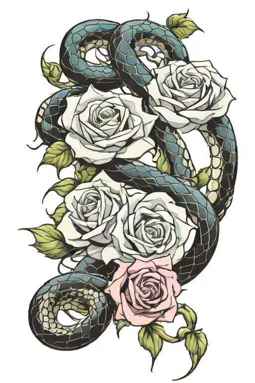Snake And Flowers Roses With Thorns