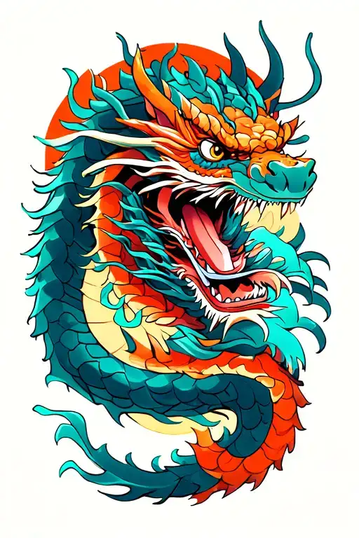 Japanese Dragon With Samurai In The Middle