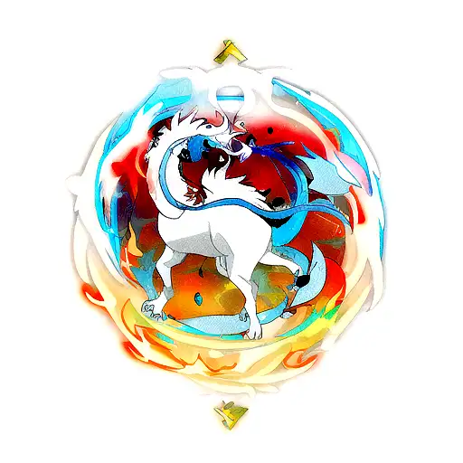 Yin And Yang Fire And Ice Dragon With Sagittarius Symbol