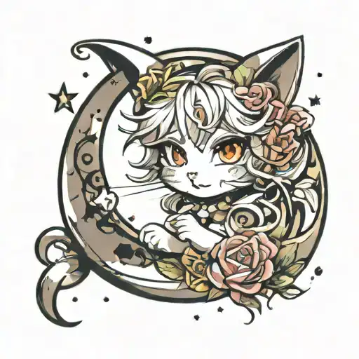 Kitty Crescent Moon Surrounded