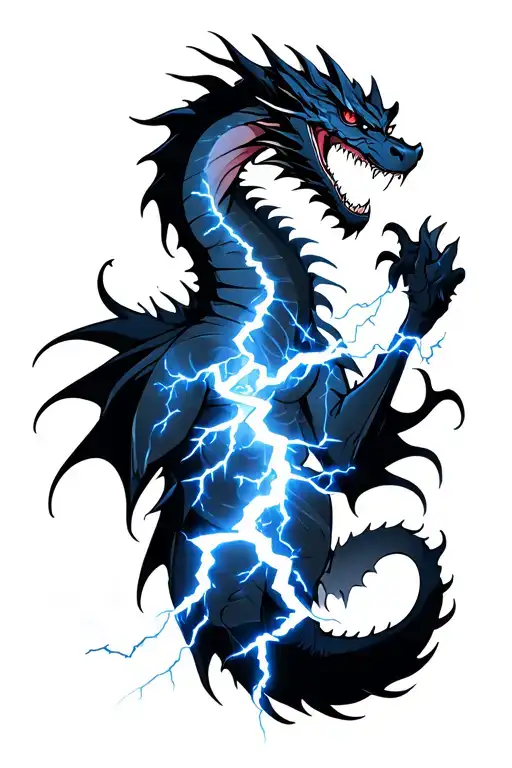 Black Dragon On Shoulder Breathing Lightning Down Arm