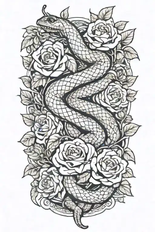 Snake And Roses Intertwined