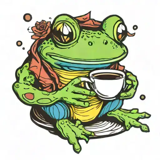 Comic Frog Drinking Coffee