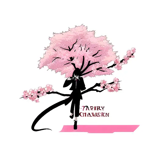 Japanese Grim Reaper With A Cherry Blossom Tree