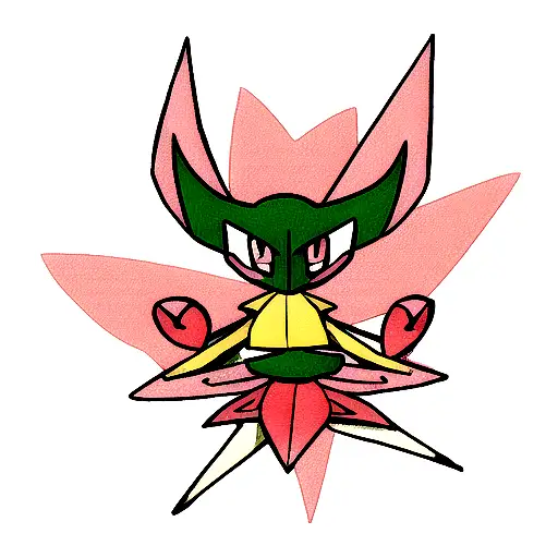Pokemon Sit On Lotus With Vulcano In Back