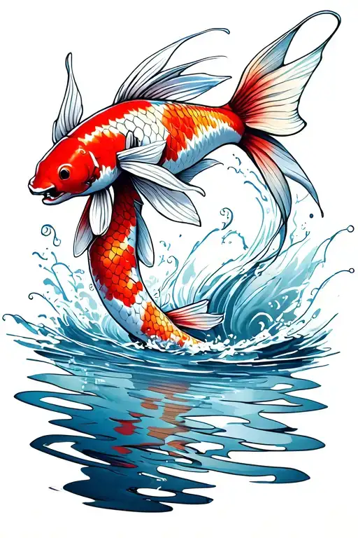 Japanese Koi Fish Swimming Upstream