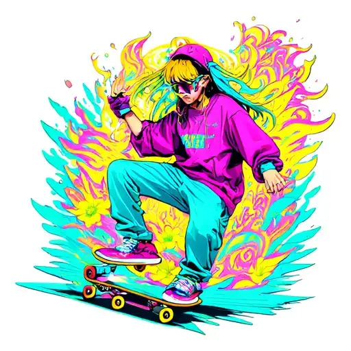 Psychedelic Skateboarder Surrounded