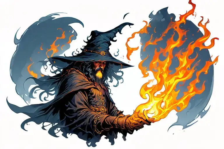 Dark Wizard Covered In Flames Left Arm Sleeve