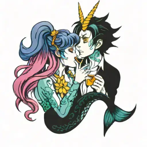 A Mermaid And Unicorn Smoking A Joint