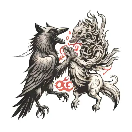 Crow And Wolf Fighting