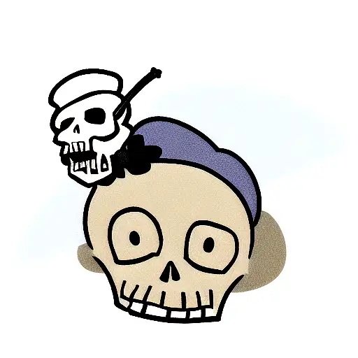 Cartoon Skull Wearing A French Beret