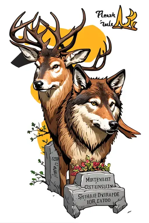 Arthur Morgan Tombstone With A Deer And A Wolvfe
