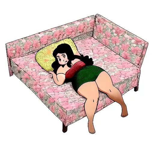 Pin Up Of A Chubby Indian Woman Laying On A Bed Of Black Dahlia Flowers