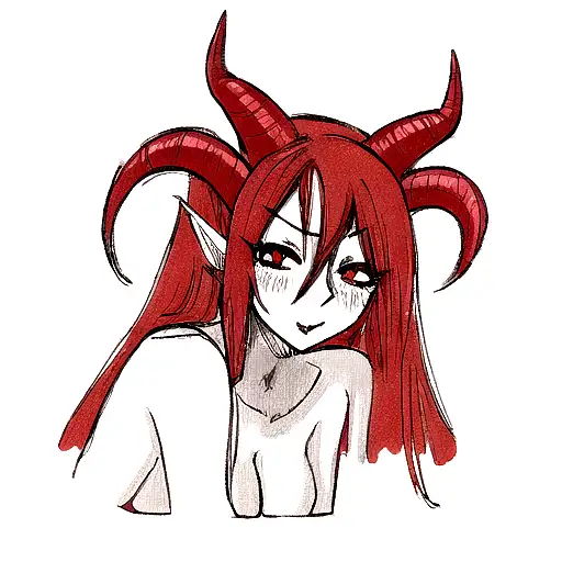 Sexy Anime Succubus With Red Horns In A Portrait