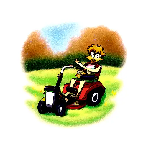 Simba The Lion Pushing Lawn Mower