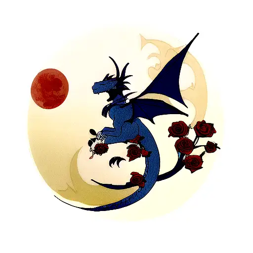 Dragon With A Moon And Roses
