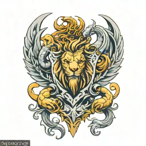 Lion And Scorpion Family Shield Cross Royalty