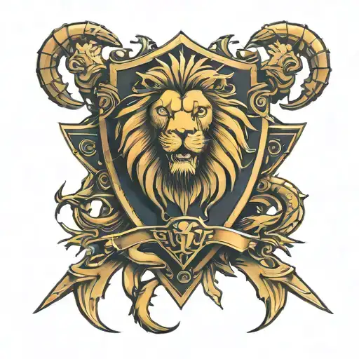 Lion And Scorpion Family Shield Cross Royalty Tattoo