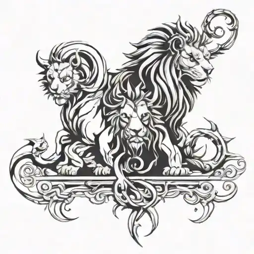 Lion And Scorpion Family Symbol Intertwined