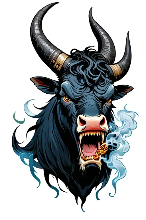Angry Bull Big Horns Nose Ring And Smoke