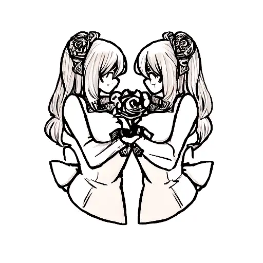 Two Hands Coming Out Of A Heart Holding Each Other With A Rose On Top
