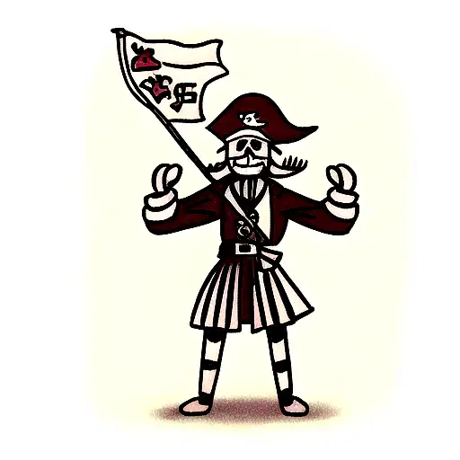 Standing Man Who Keeps A Pirate Flag