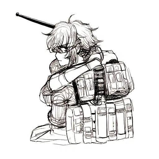 A Tattoo Design Merging Military Elements With Mythical Gods In A Sketch Style