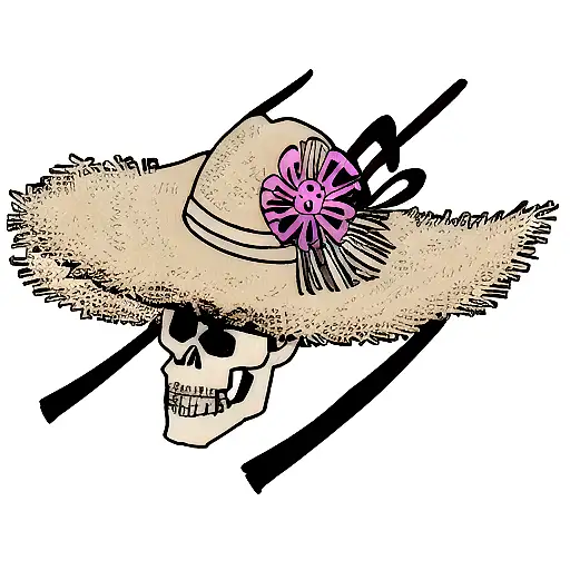 Skull With 3 Swords And Straw Hat