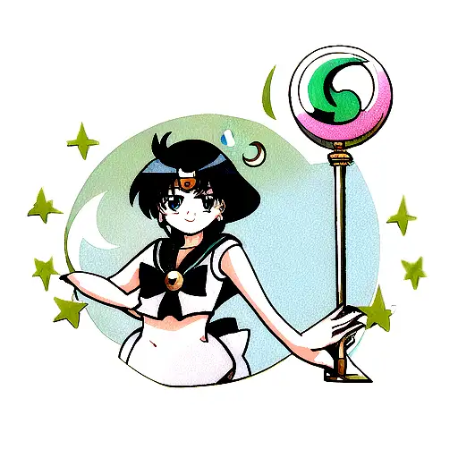 Sailor Pluto Key Staff With A Crescent Moon And Neptune