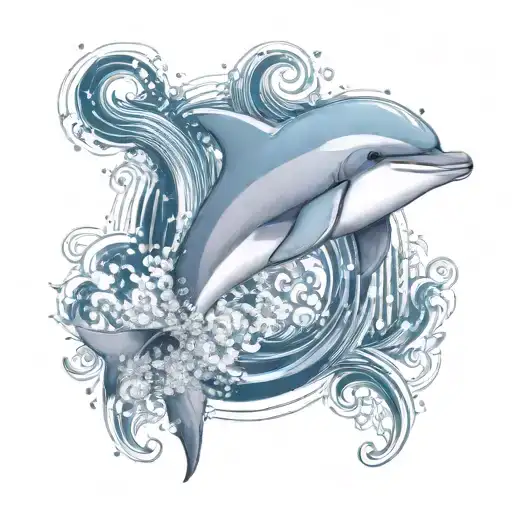 Create A Dotwork Tattoo Of A Dolphin Swimming Through A Sea Of Musical Waves