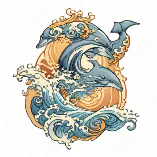 A Realism Tattoo Of A Majestic Dolphin Leaping Out Of A Swirling Ocean Wave