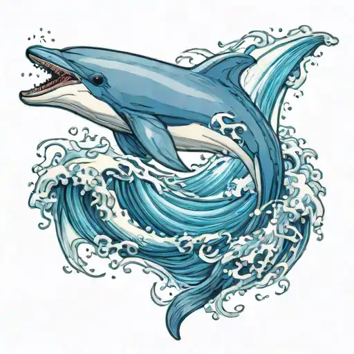 A Realism Tattoo Of A Majestic Dolphin Leaping Out Of A Swirling Ocean Wave