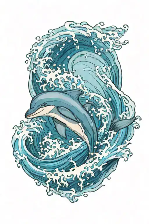 A Realism Tattoo Of A Majestic Dolphin Leaping Out Of A Swirling Ocean Wave