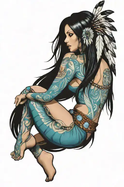Western Native American Pinup Girl Full Body