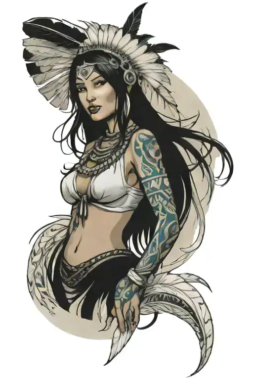 Western Native American Pinup Girl Full Body