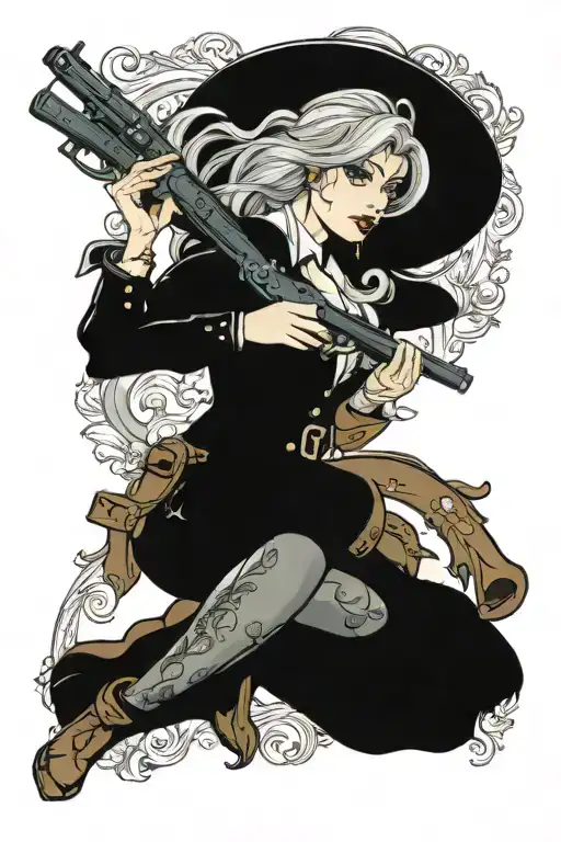 Western Cowgirl Pinup Girl Full Body With Lever Action Rifle