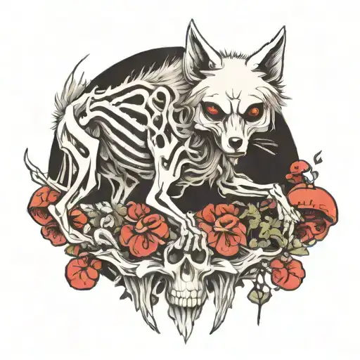 Wolf Skeleton With Mushrooms Growing