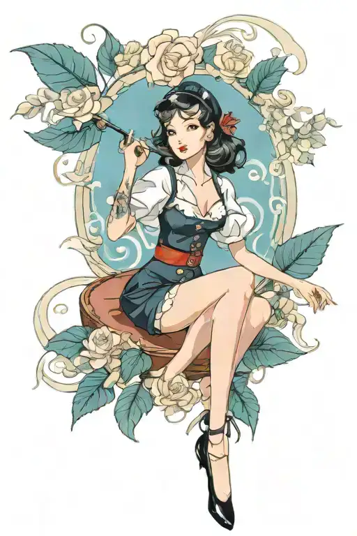 Pinup Girl Sexy No Border Black Hair Full Body Ww2
