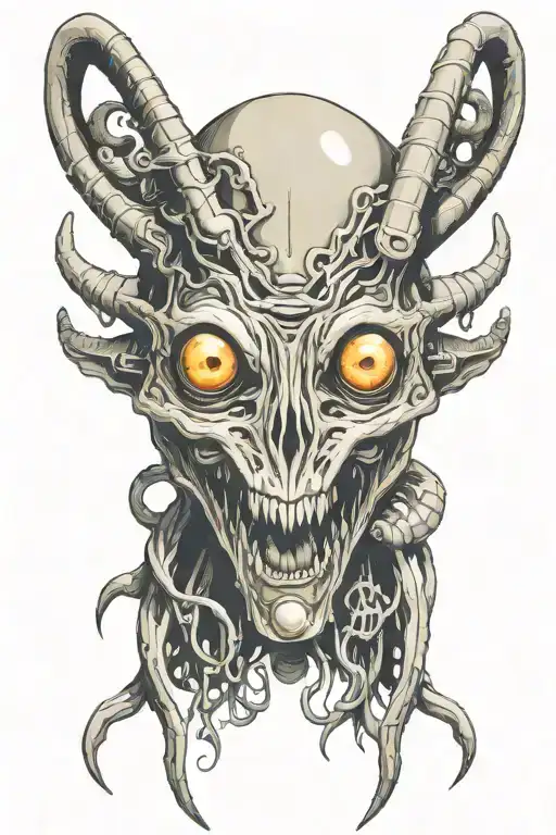 Alien Face With Tusks And 6 Eyes Surrounded