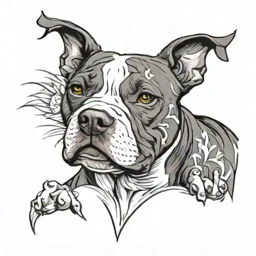 Pitbull Con L Cara Mitad Blanca Y Mitad Negra