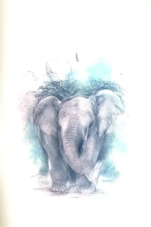 Walking Elephant With Birds And Trees