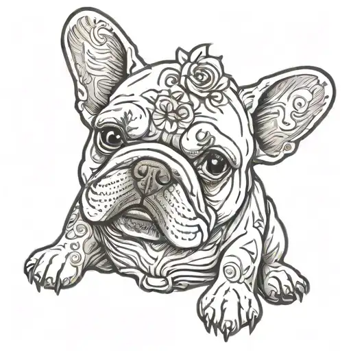 White French Bulldog Cartoon Style