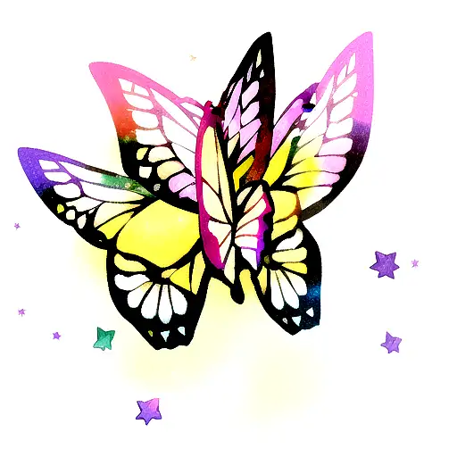 Butterfly With Stars Moon And Sun