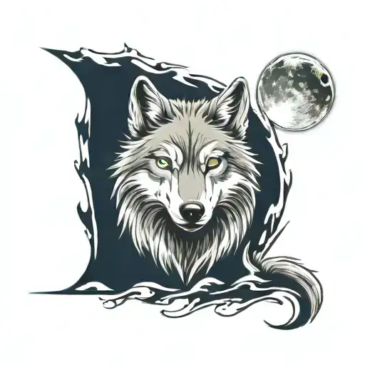Wolf Whit Moon With Blue Eyes