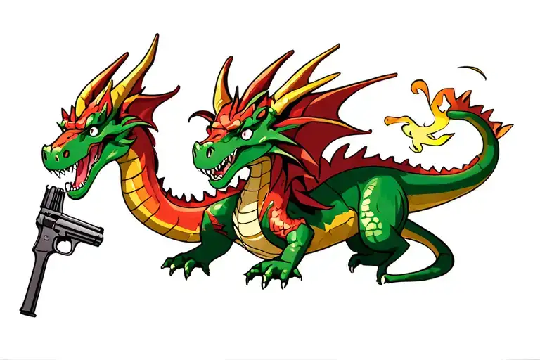 Dragon With Pirate Guns And Dinosaurs